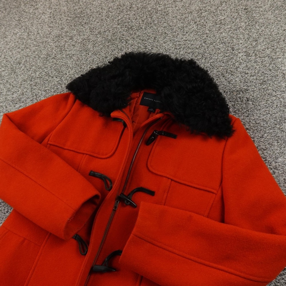 Banana Republic Jacket Womens XS Orange Wool Shearling Fur‎ Collar Toggle Coat